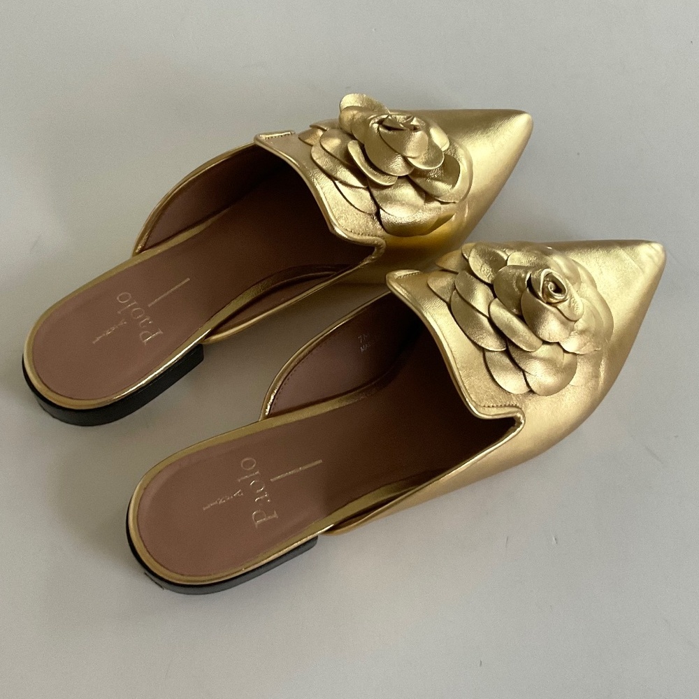 LINEA  PAOLO  Mule 3-D Flower Gold Size 7 - Picture 2 of 9
